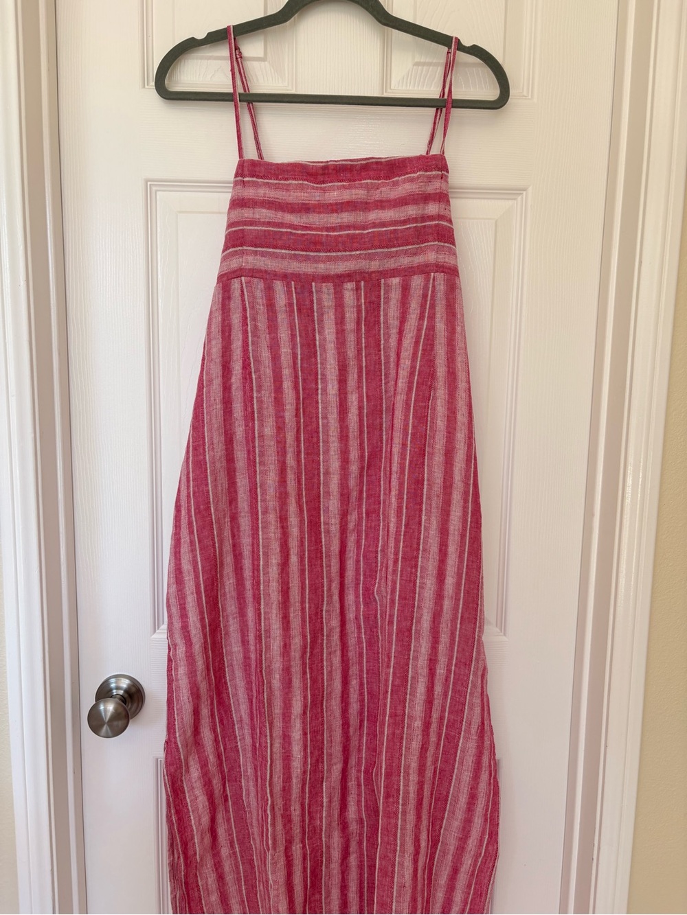 Faherty Sienna Sun Dress XL Granita Stripe Linen Pink Maxi